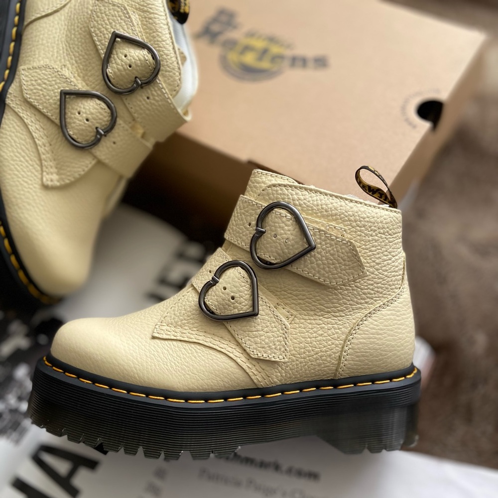 Dr. Martens Devon Heart Buckle Leather Platform Boots - Picture 7 of 14